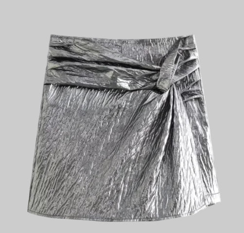 Silver PU Faux Leather Snake Print Lace-Up Skirt