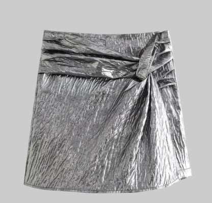 Silver PU Faux Leather Snake Print Lace-Up Skirt