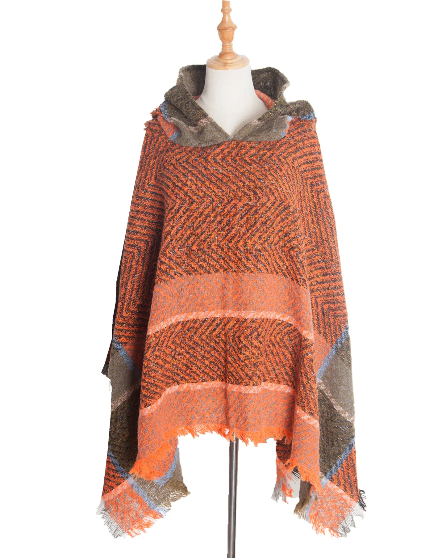 2022 Women's Hooded Houndstooth Cape Poncho