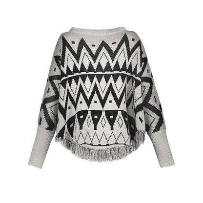 Women's Batwing Geometric Pattern Knit Sweater Top