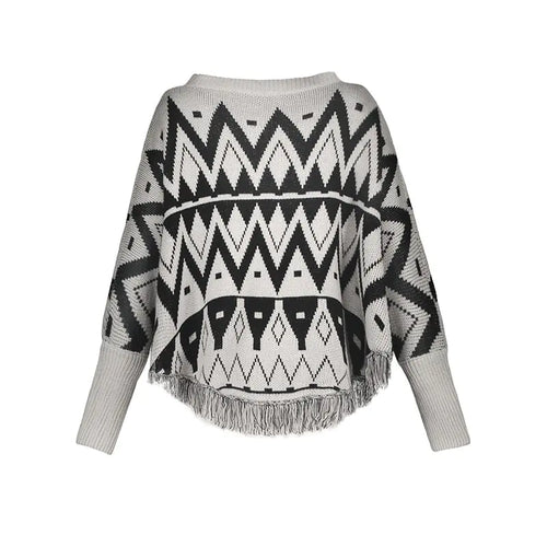 Women's Batwing Geometric Pattern Knit Sweater Top
