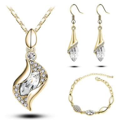 Crystal Earrings, Necklace, and Bracelet Three-Piece Set