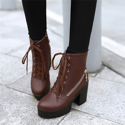 Women's Vintage Martin Ankle Boots with Chunky Heels