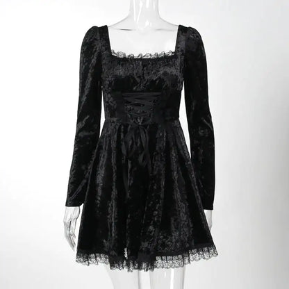 Elegant Slim-fit Long Sleeve Suede A-Line Dress