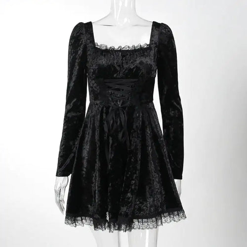 Elegant Slim-fit Long Sleeve Suede A-Line Dress