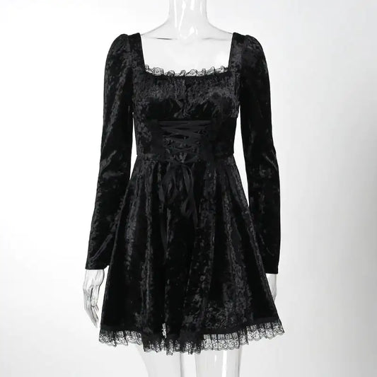 Elegant Slim-fit Long Sleeve Suede A-Line Dress