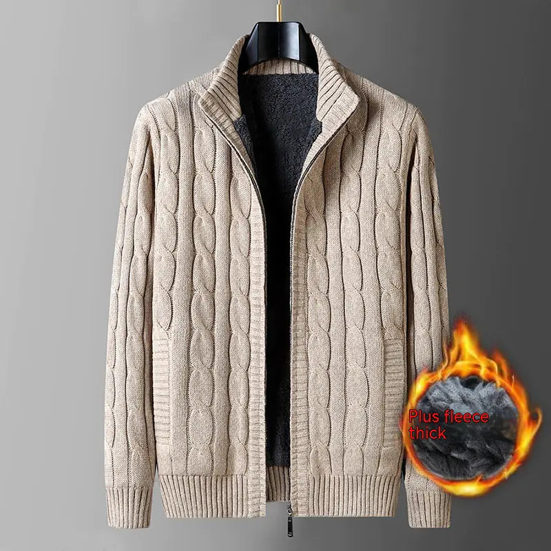Men's Thick Thermal Fleece-lined Cardigan Sweater