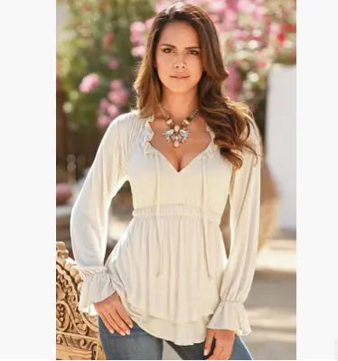New Women's Long Sleeve Loose V-Neck Top