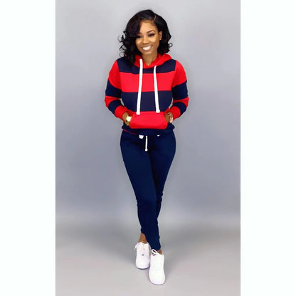 Striped Hooded Sweatshirt and Pants Set for Women