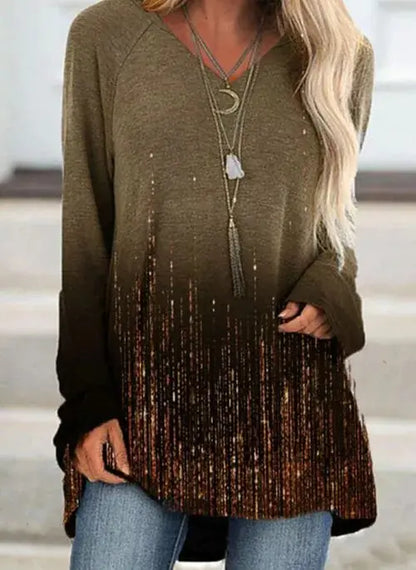 Gradient V Neck Long Sleeve T-Shirt