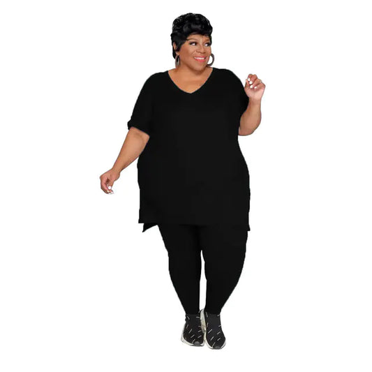 Plus Size Women's Spring Summer T-Shirt and Pants Set
