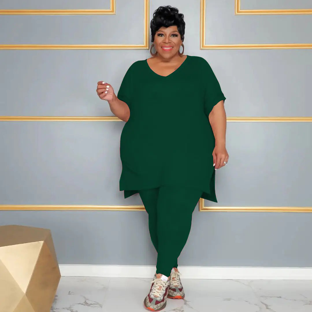 Plus Size Women's Spring Summer T-Shirt and Pants Set