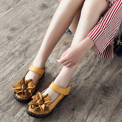 Pure Color Flower Velcro Casual Flats for Women