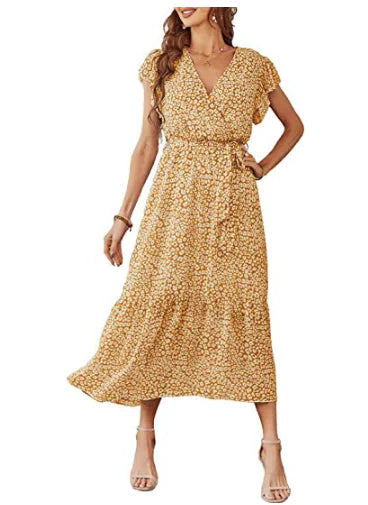 V-neck Short Sleeve Women's Floral Dress