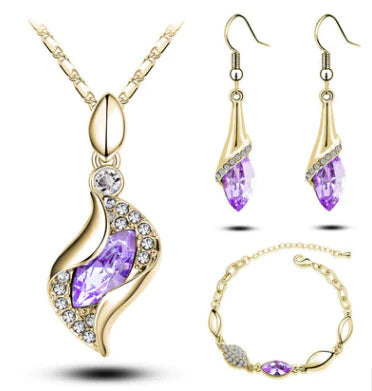 Crystal Earrings, Necklace, and Bracelet Three-Piece Set