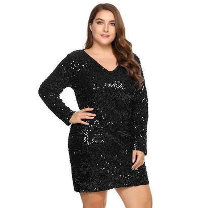 Plus Size V-Neck Long Sleeve Dress for Women