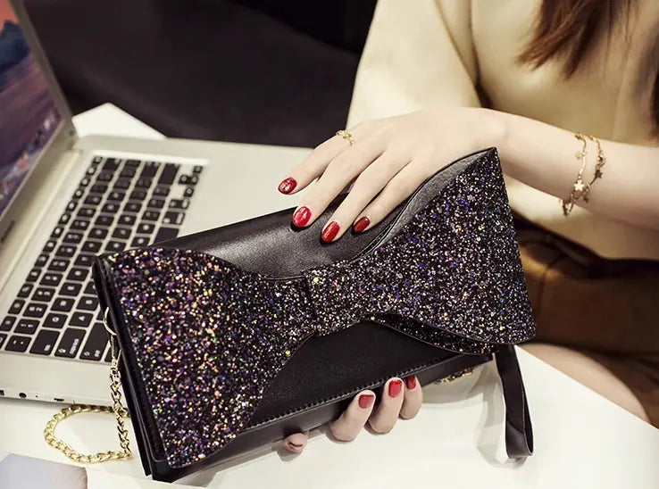 Bolso de mano de lentejuelas brillantes con cadena para mujer