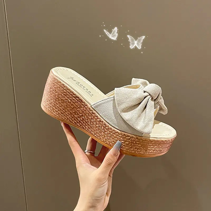 Women's Bow-Knot Platform Wedge Sandals and Slippers