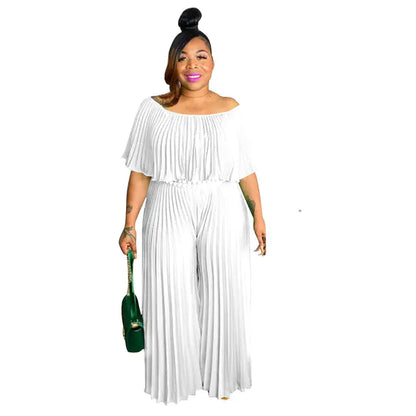 Plus Size Women's Ruffle Jumpsuit with Wide Leg Pants