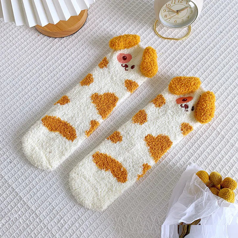 Dicke warme Korallenfleece-Socken für Damen, mittellang, zum Schlafen