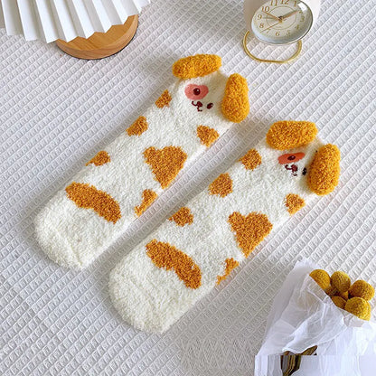 Dicke warme Korallenfleece-Socken für Damen, mittellang, zum Schlafen