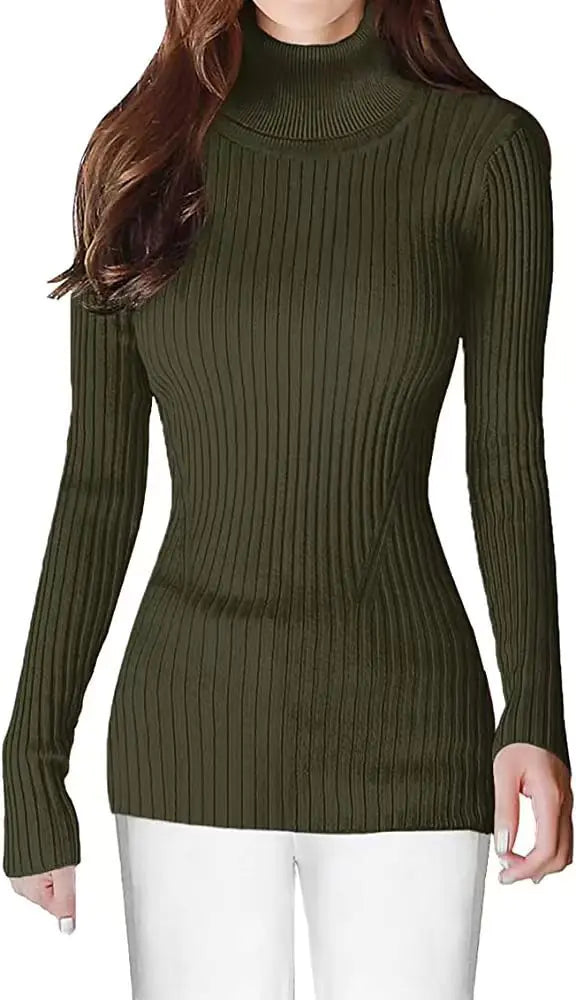 Fashionable Turtleneck Ribbed Sweater for Women