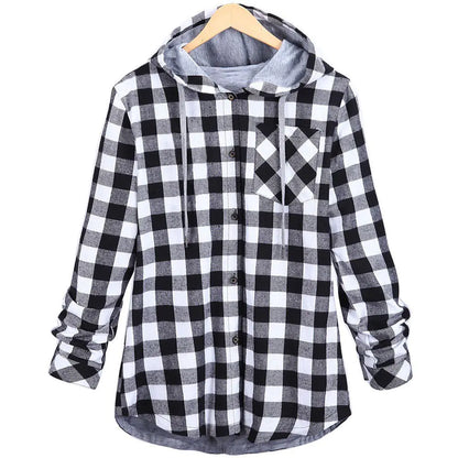 Multicolor Checked Hooded Cardigan for Women - Trendy Attic Store01