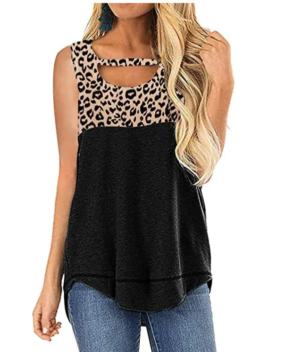 Women's Sleeveless Color Block Leopard Print Top - Trendy Attic Store01