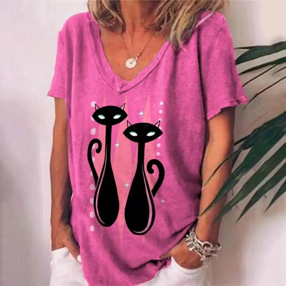 Sommerliches Damen-V-Ausschnitt-T-Shirt mit 3D-Druck