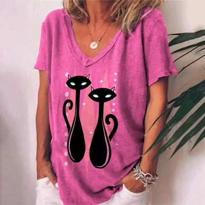 Sommerliches Damen-V-Ausschnitt-T-Shirt mit 3D-Druck