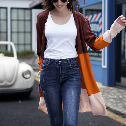 Striped Knit Long Cardigan Sweater for Women