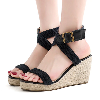 Ladies Hand-Woven Wedge Heel Platform Sandals