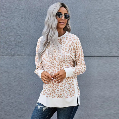 Women's Hoodless Sweater in Leopard Print