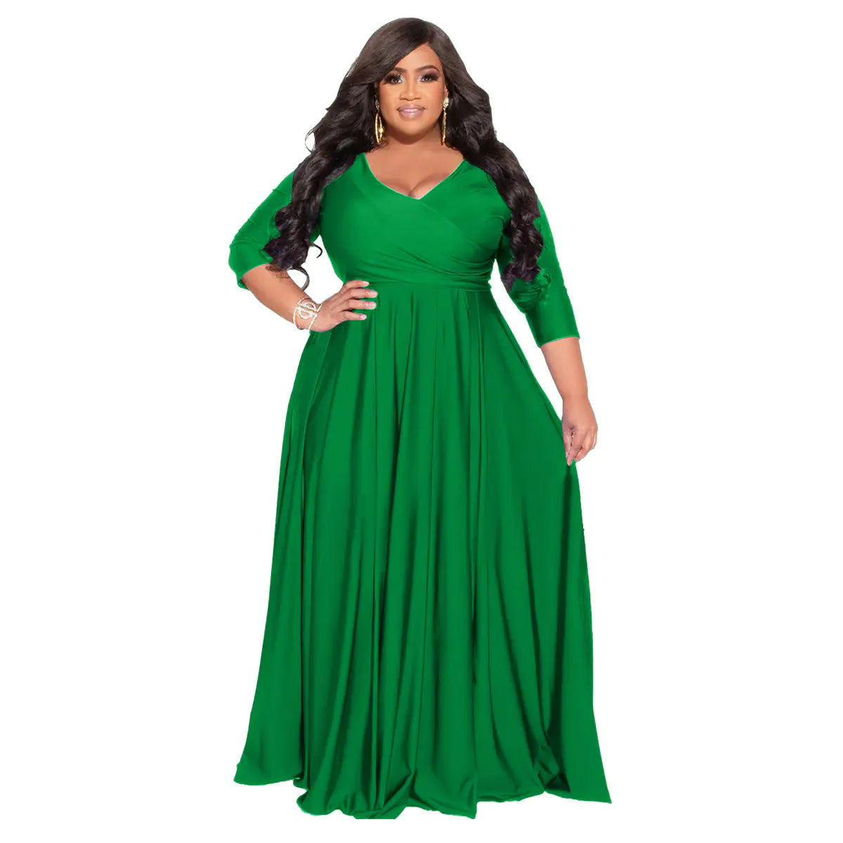 Plus Size V-Neck Elegant Wedding Dress Long Skirt