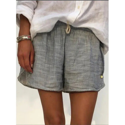 Striped Print Elastic Waist Slimming Wide Leg Shorts - Trendy Attic Store01