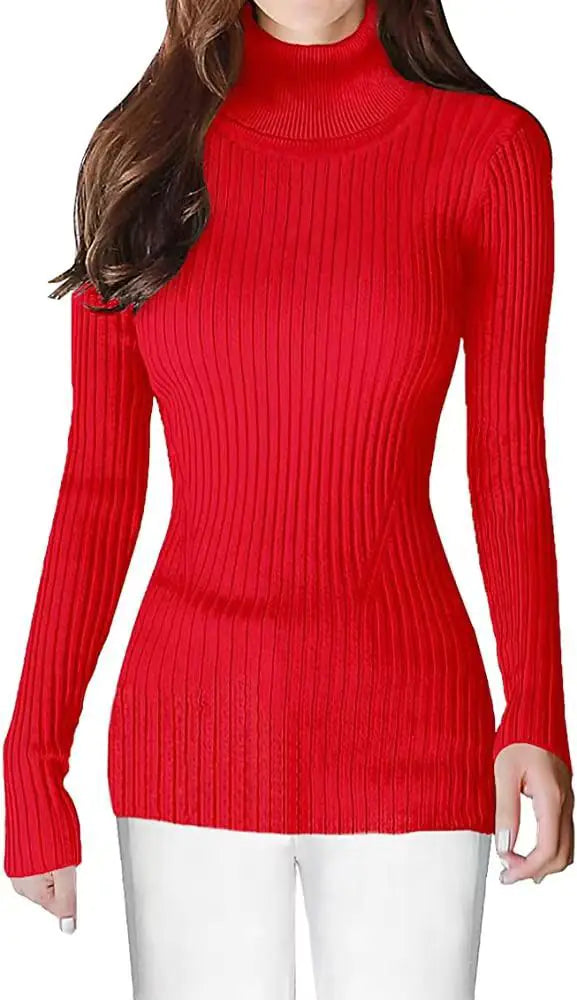 Fashionable Turtleneck Ribbed Sweater for Women