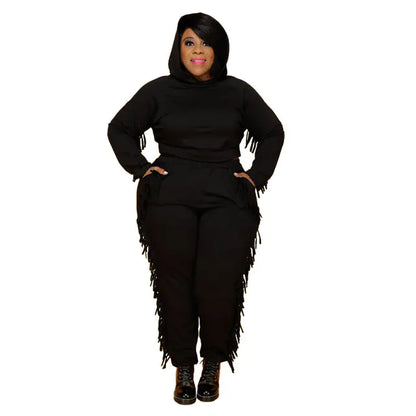 Plus Size Women's Fall Two Piece Set with Hoodie