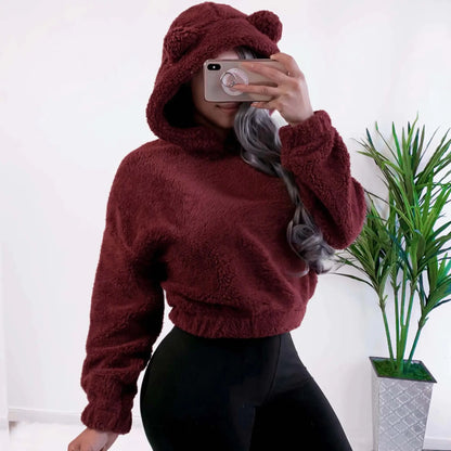 Women's Sexy Long Sleeve Plush Hoodie Top ZC3355