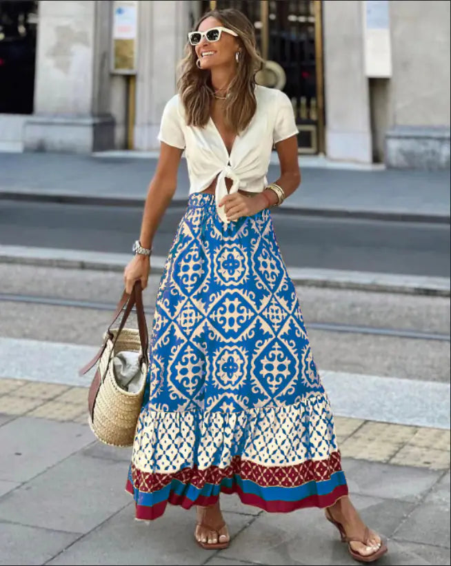European American Summer Printed Loose Swing Skirt - Trendy Attic Store01