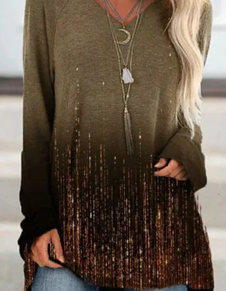 Gradient V Neck Long Sleeve T-Shirt