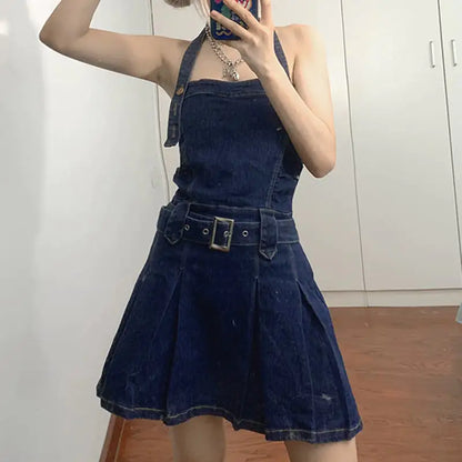 Off Shoulder Sleeveless Denim Mini Dress for Women