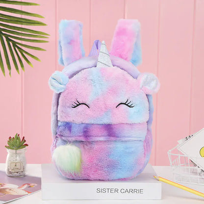 Colorful Rabbit Fur Pompon Backpack