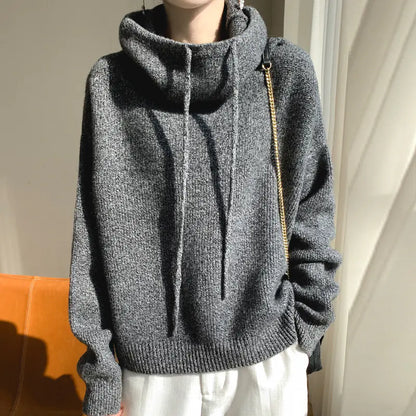 Thick Wool Hooded Sweater for Women - Cozy Knitted Top