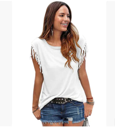 Plus Size Women's Short Sleeve Fringe T-Shirt Top
