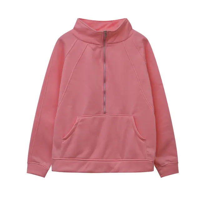 2023 Autumn/Winter Women's Plush Half Zipper Sweatshirt