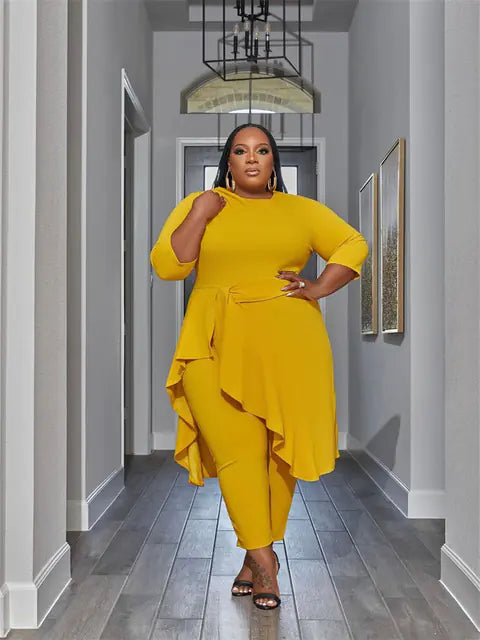 Plus Size Women's Casual Two Piece Set - Top & Pants