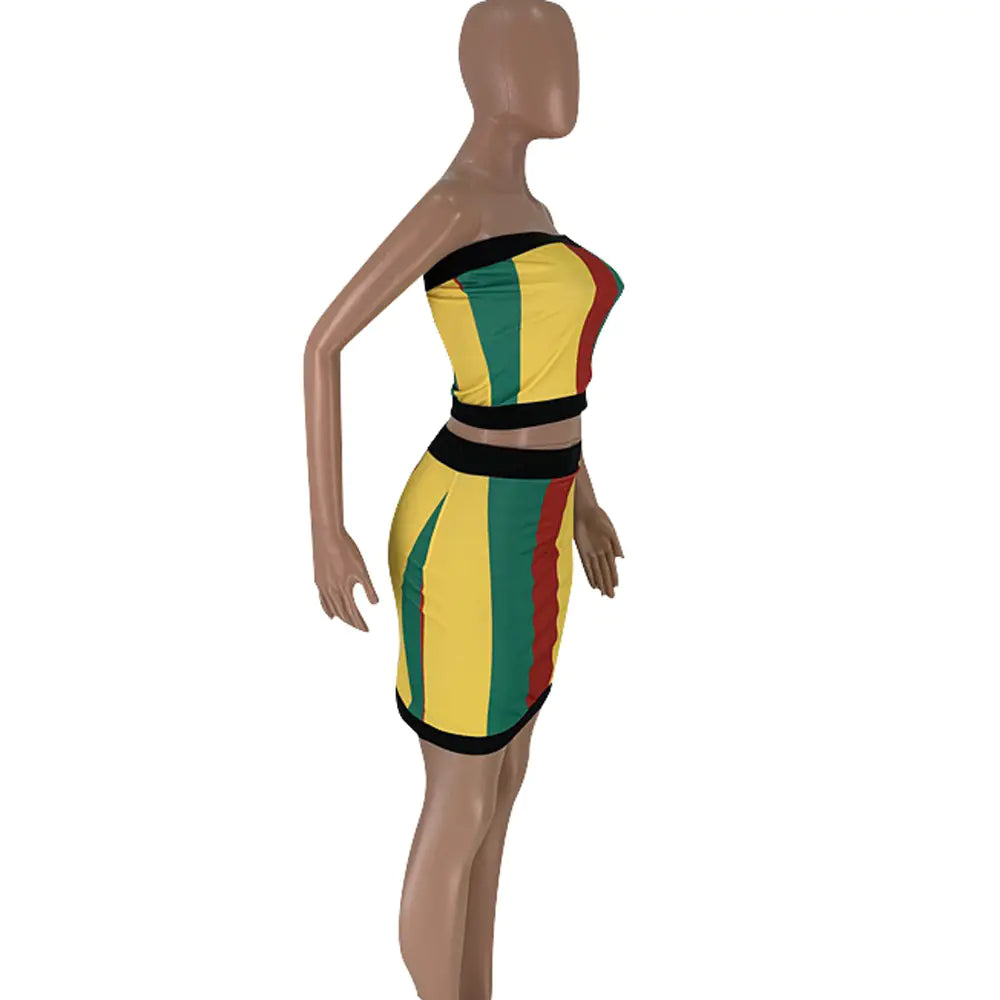 DN8240 Women's Striped Print Two-Piece Set Outfit