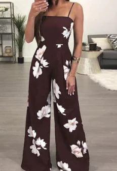 Summer Floral Backless Jumpsuit with Tie Straps