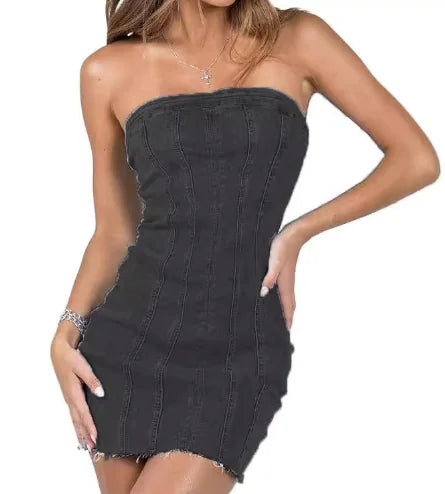 "Sexy Backless Strapless Denim Dress"