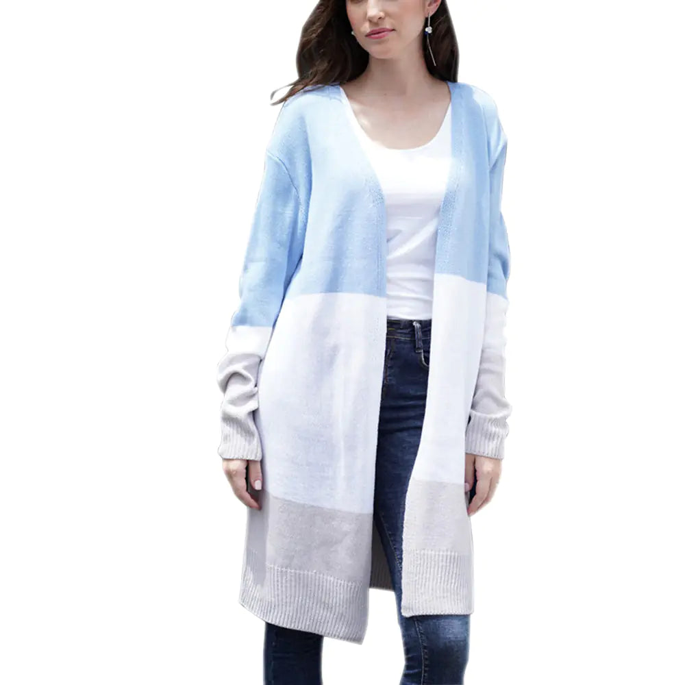 Striped Knit Long Cardigan Sweater for Women
